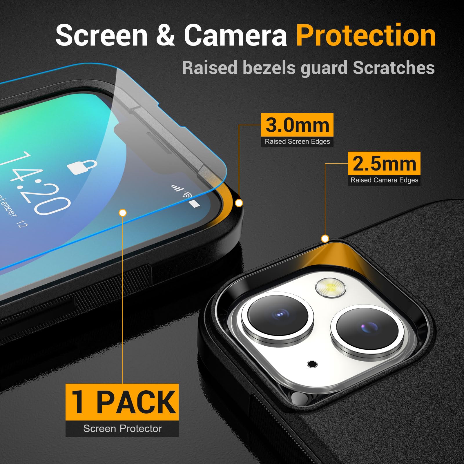 Lanteso for iPhone 14 case, with [Screen Protector] [Military Grade Drop Protection][Shockproof] with Non-Slip Removable Pocket-frendly Case 6.1''-Black