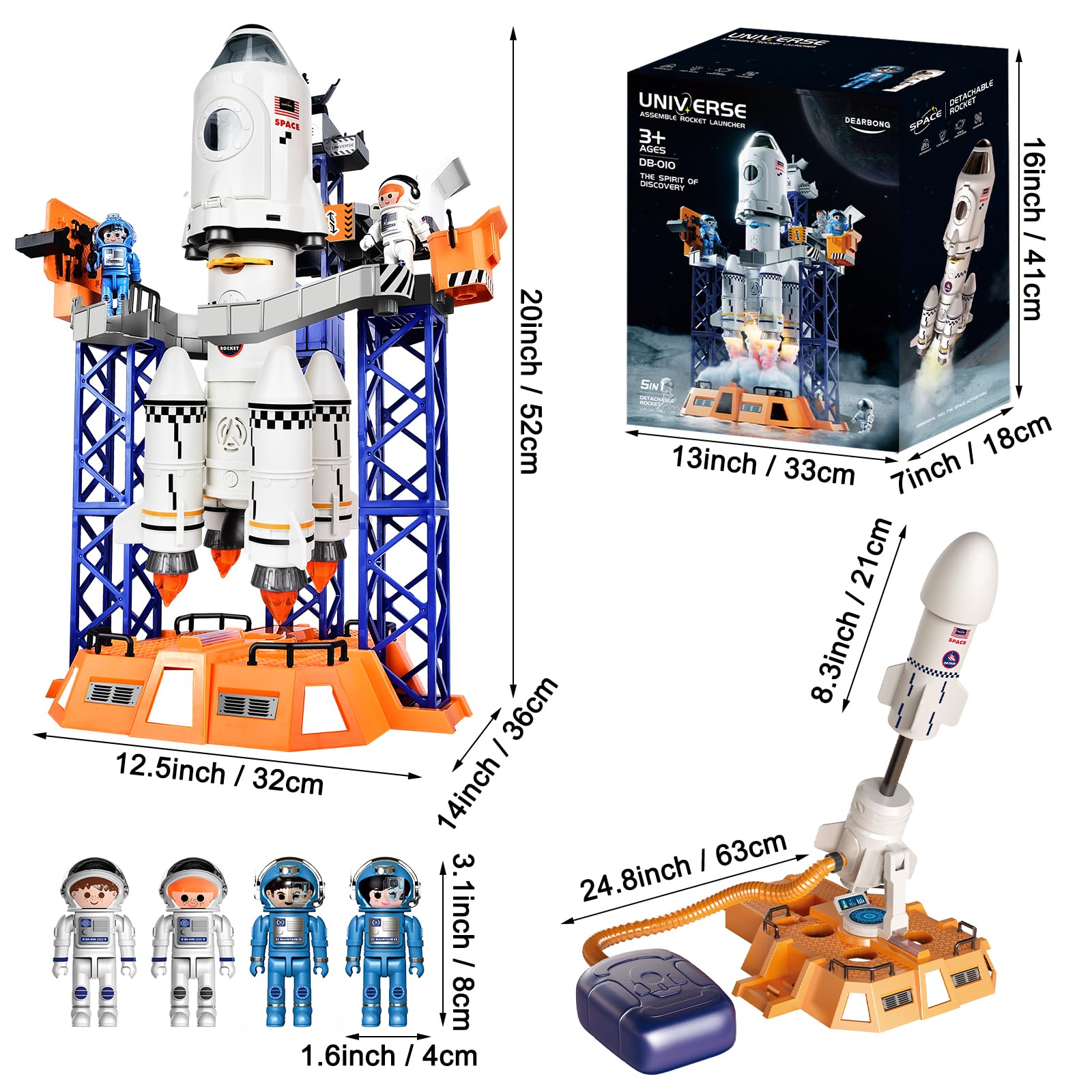 Herenear Cohete Espacial Juguete, Cohete Juguete para Niños- con Plataforma de Lanzamiento, Astronautas y Proyectores - Construye y Juega - Ejecución De La Misión A La Luna, A Partir de 6 Años