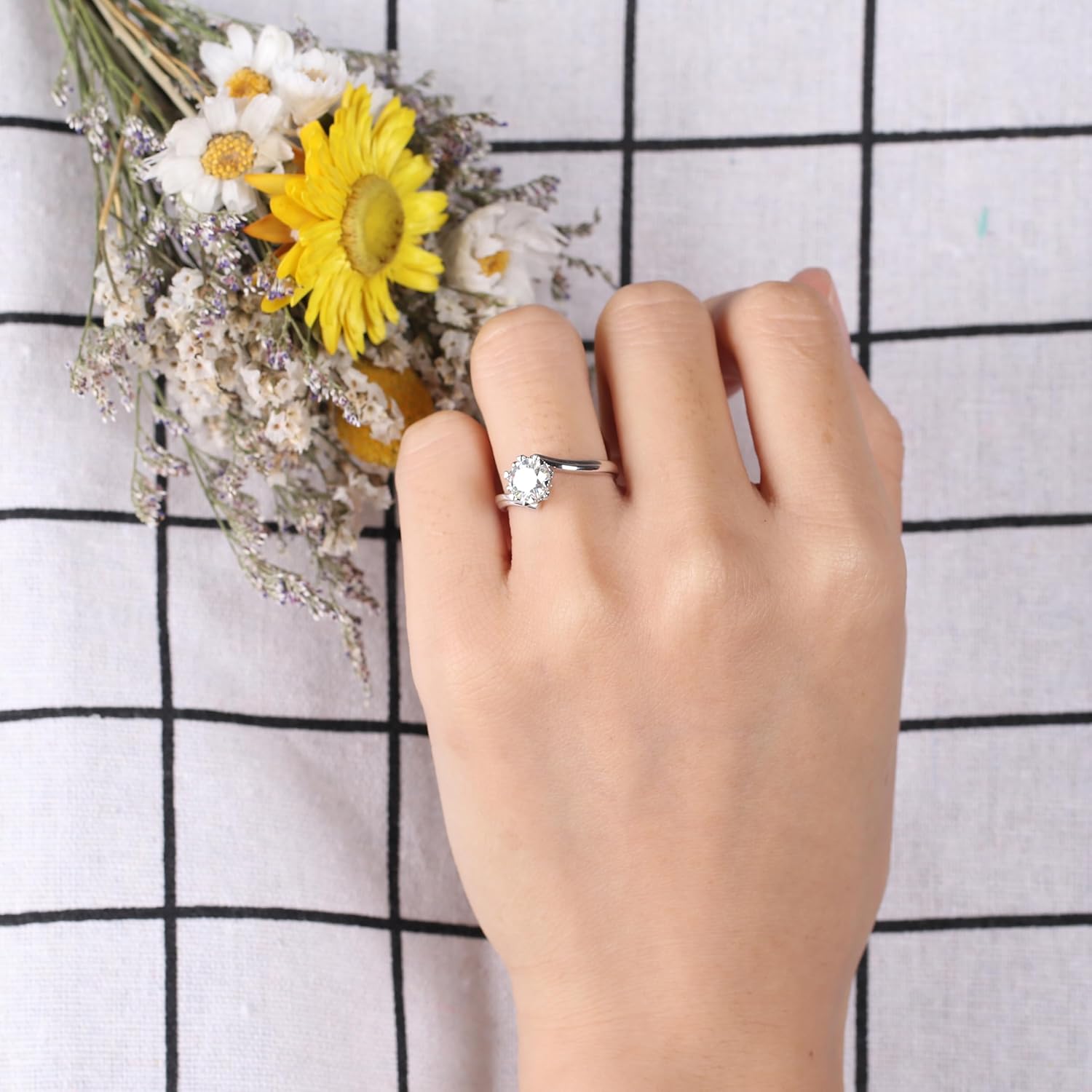 DovEggs Moissanite Engagement Rings for Women 1ct 6.5mm F-G-H Color Heart Arrows Cut Moissanite Wedding Heat Prongs Anniversary Ring Sterling Silver with 18K White Gold Plated