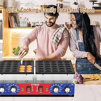 HTTSICHI Mini Pancake Maker - 50Pcs Commercial Pancake Maker With Round-Shaped and Heart-Shaped, Mini Pancakes Machine With 2 Thermostats & 2 Timers, Non-stick Electric Dutch Pancakes Machine