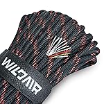 WILDAIR Paracord Survival Paracord Parachute Fire Cord Survival Ropes 4-in-1 5/32 Diameter U.S. Military Type III with Integrated Fishing Line, Fire-Starter Tinder (Black Red 25FT)