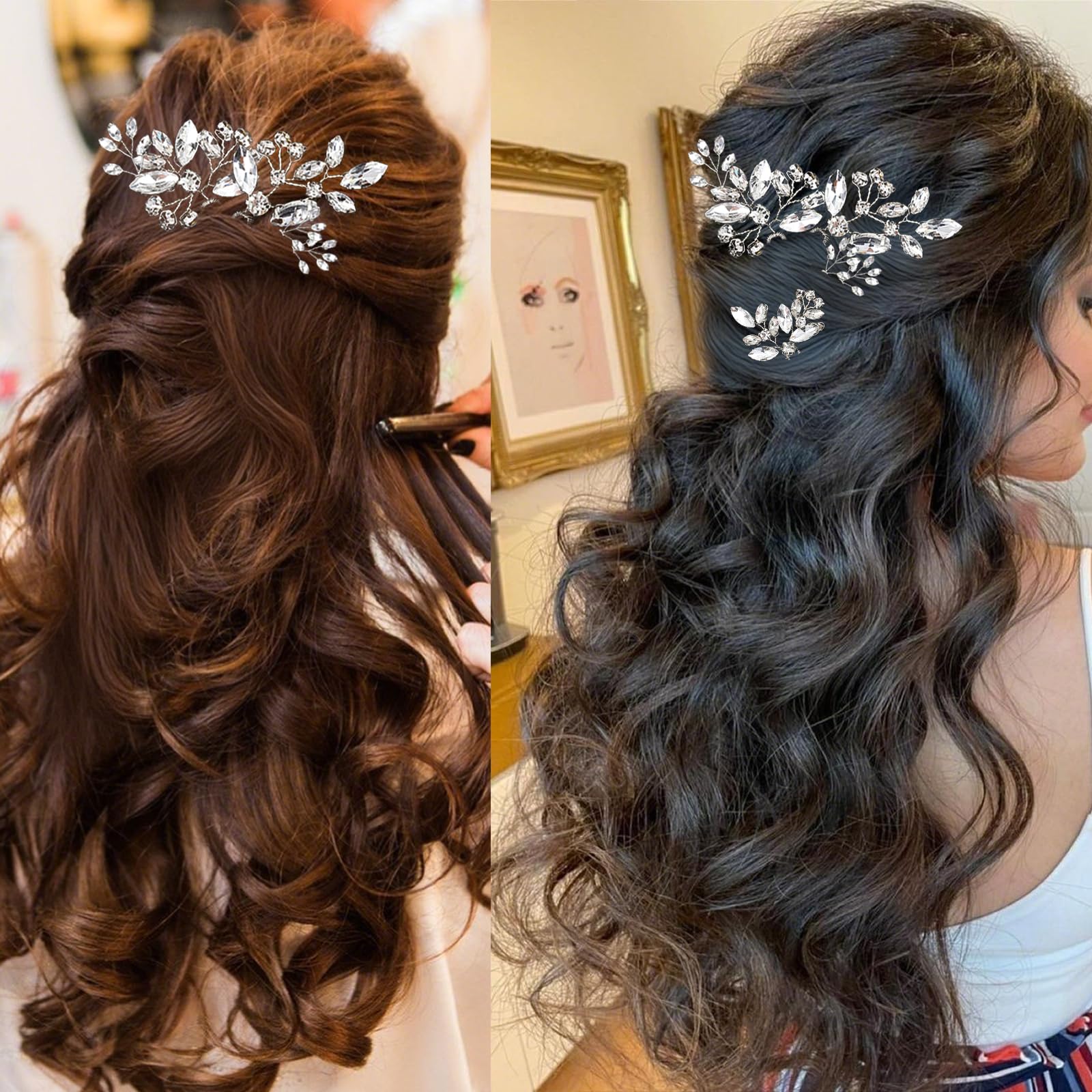 Set di 10 forcine per capelli da sposa, in argento, con strass, squisiti stili di cristallo, per matrimoni, feste, damigelle d'onore, ragazze