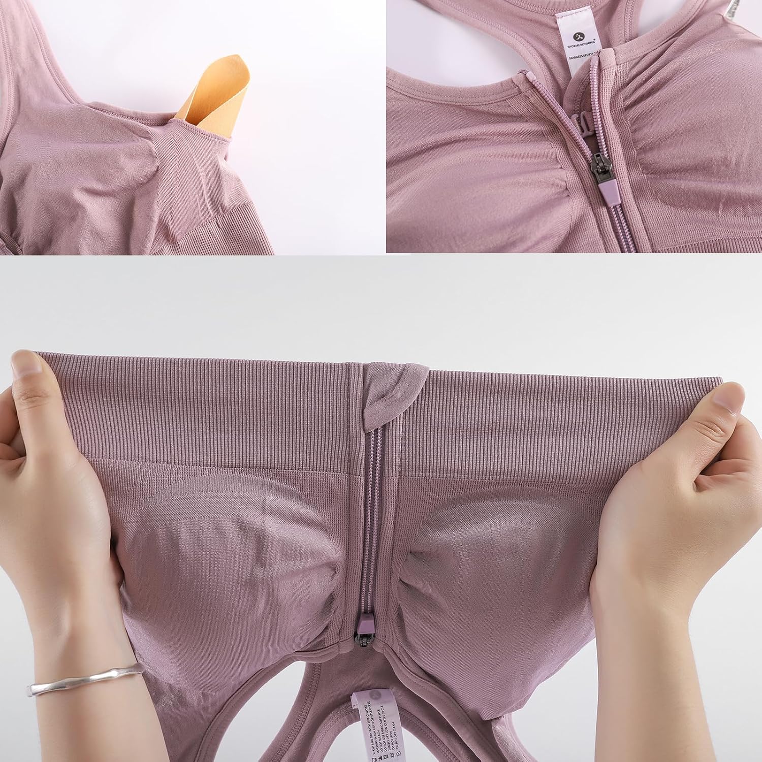 Zip Front Sports Bra for Women - Medium Support Racerback Workout Bra with Removable Pads & Double Hooks - Image 9