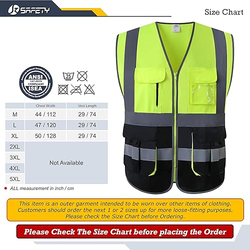 Vista 41 de JKSafety Chaleco de seguridad de malla de alta visibilidad con 9 bolsillos para hombre y mujer, chaleco reflectante de seguridad, cremallera