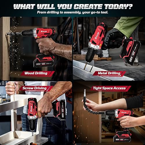 Miniatura 8 de Juego de taladro inalámbrico de 20 V, taladro eléctrico inalámbrico, atornilladores de taladro eléctrico, destornillador eléctrico - baterías de 2.0