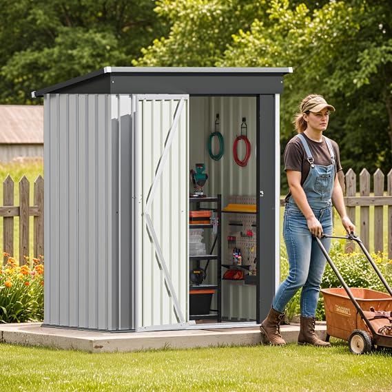Amazon.com : Patiolife 5x3 FT Outdoor Storage Shed, Metal Shed with ...