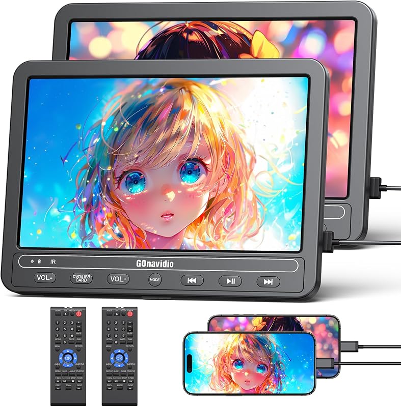 GOnavidio 10,5" Hordozható Autós DVD Lejátszó HDMI USB TF Kártya Támogatás Akkumulátor