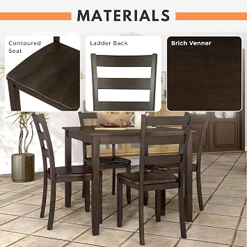 24/7 Shop at Home Cassian Traditional Solid Wood 5 Piece Dining Table Set, Space Saving Furniture for Small Apartments, Kitchen, Breakfast Nook, Espresso