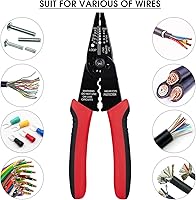 Vista 5 de WGGE WG-015 Professional 8-inch Wire Stripper/Crimping Tool, Cable Cutter/Crimper, Wiring and Multi-Function Hand Tool, Red With Black
