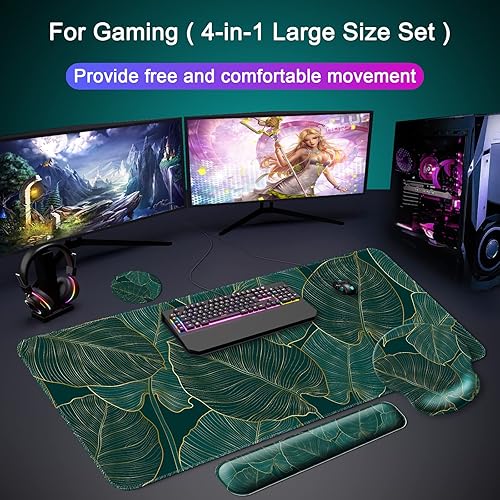 Miniatura 8 de Alfombrilla para mouse + alfombrilla de escritorio + reposamuñecas para teclado + posavasos 4 en 1, bonita alfombrilla de mouse ergonómica grande