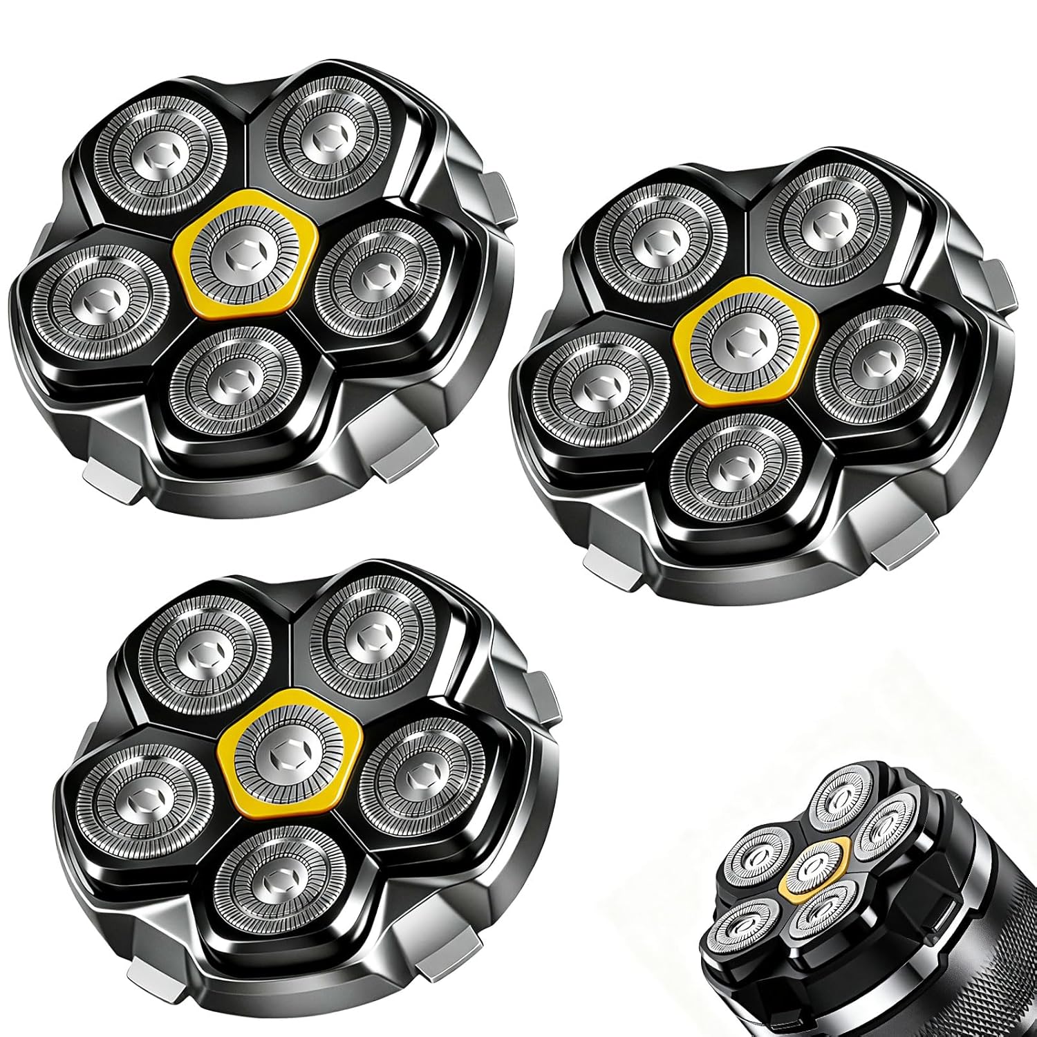 Magnetic 6 Head Shaver Replacement Heads for 6D Magnetic Electric Shaver Razor Universal Shaver Replacement Head for Bald Men and Face (Black(3PACK))
