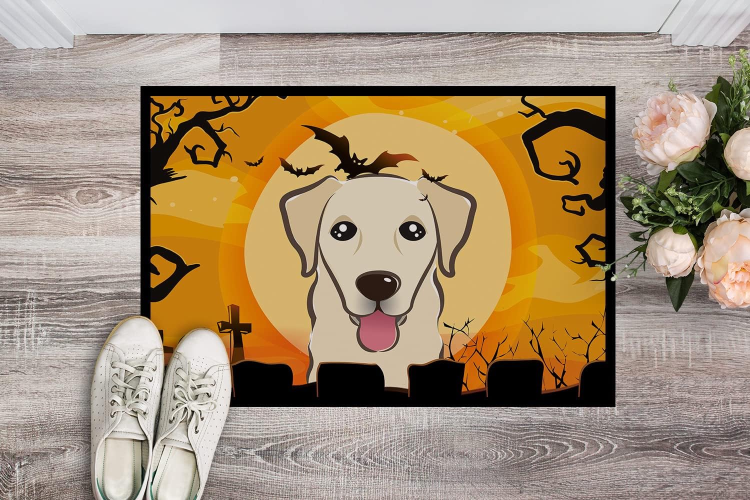 Caroline's Treasures BB1810JMAT Halloween Golden Retriever Doormat 24x36 Front Door Mat Indoor Outdoor Rugs for Entryway, Non Slip Washable Low Pile, 24H X 36W