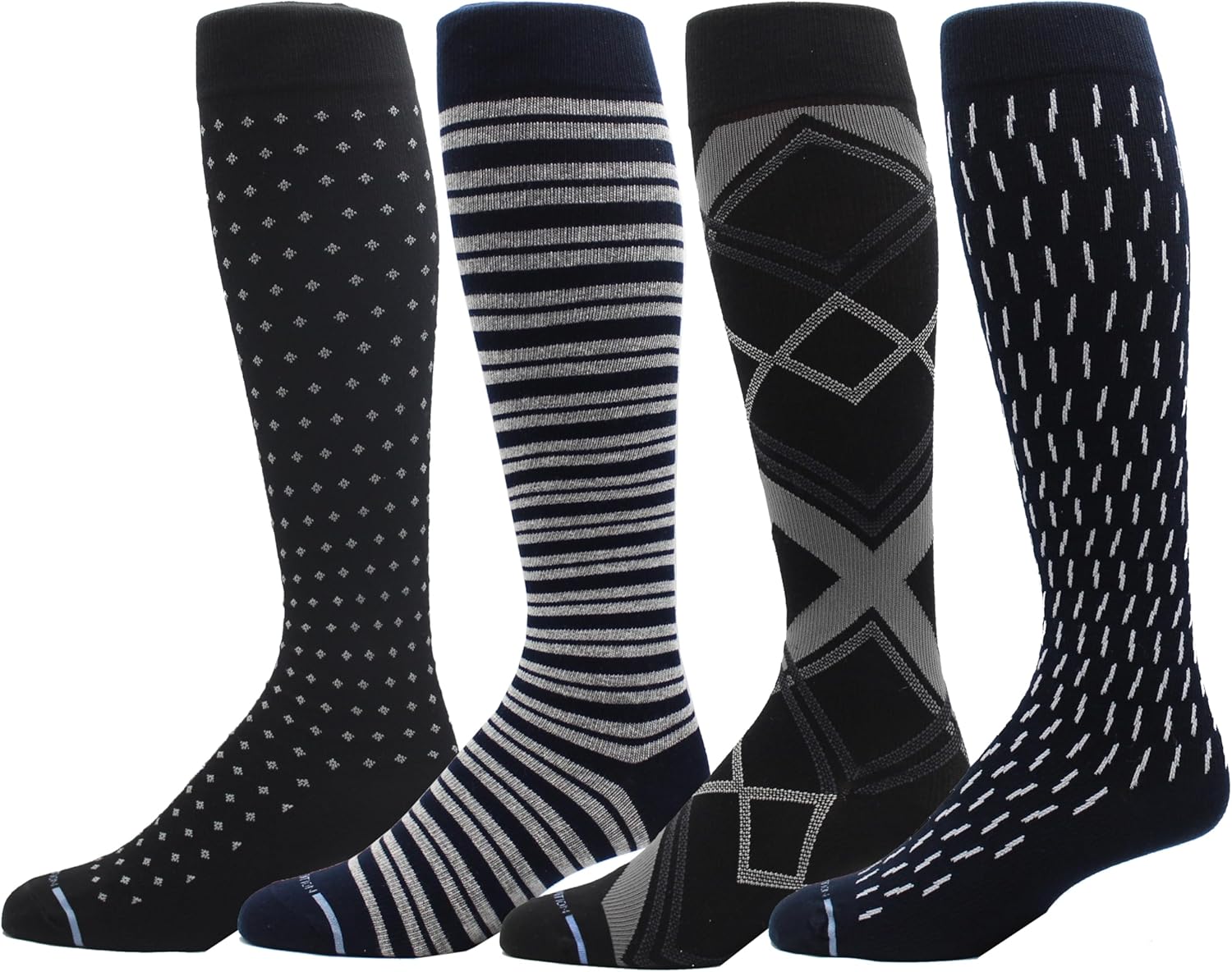 Dr. Motion 4 Pairs Men's Athletic Traveler Graduated Compression Knee High Socks