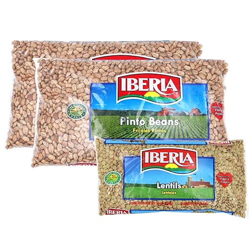 Iberia Frijoles pintos, 4 libras (paquete de 2) + lentejas Iberia de 12 onzas.