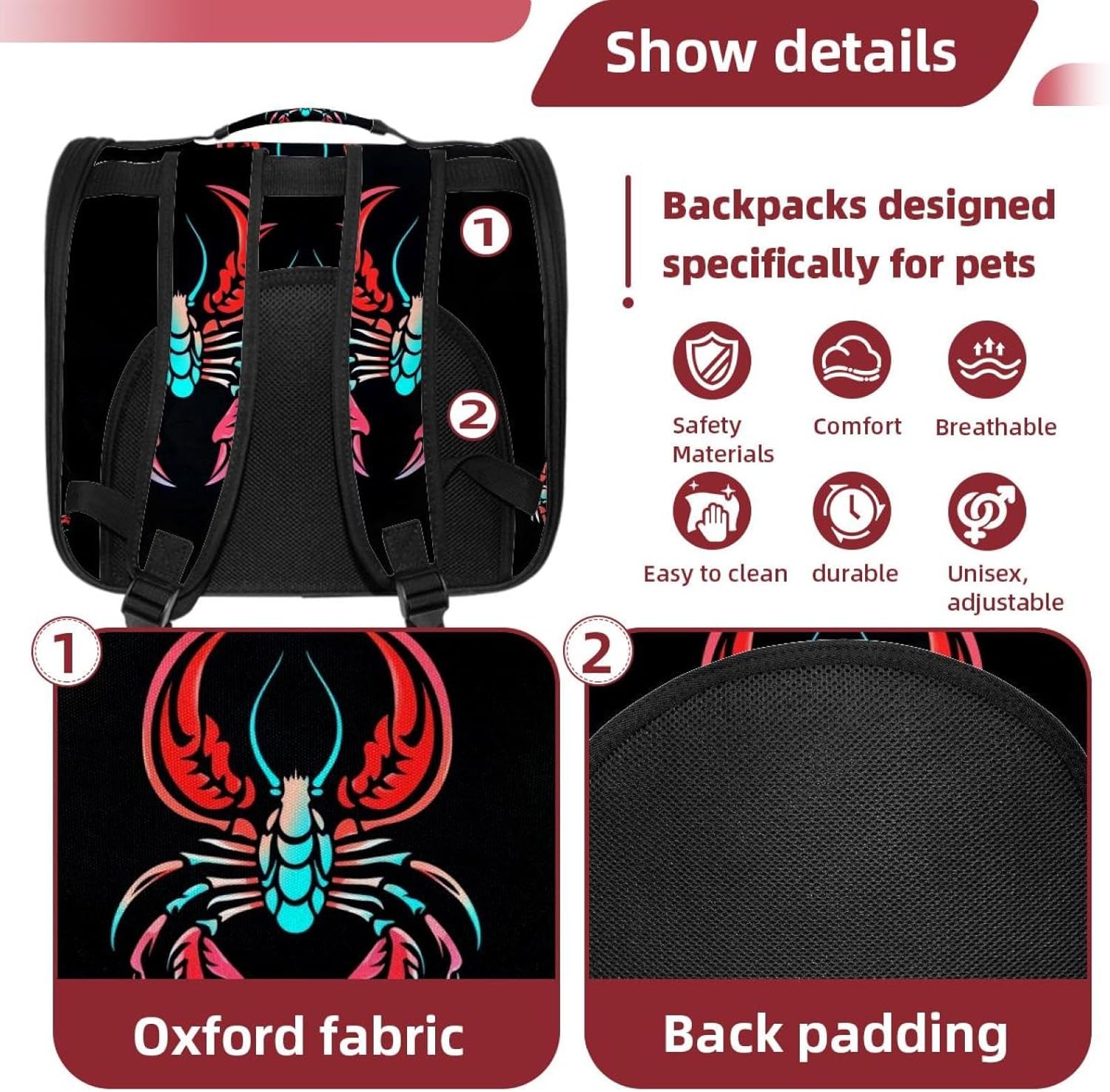 Lobster Traveler Backpack Pet Carriers for Cats and Dogs