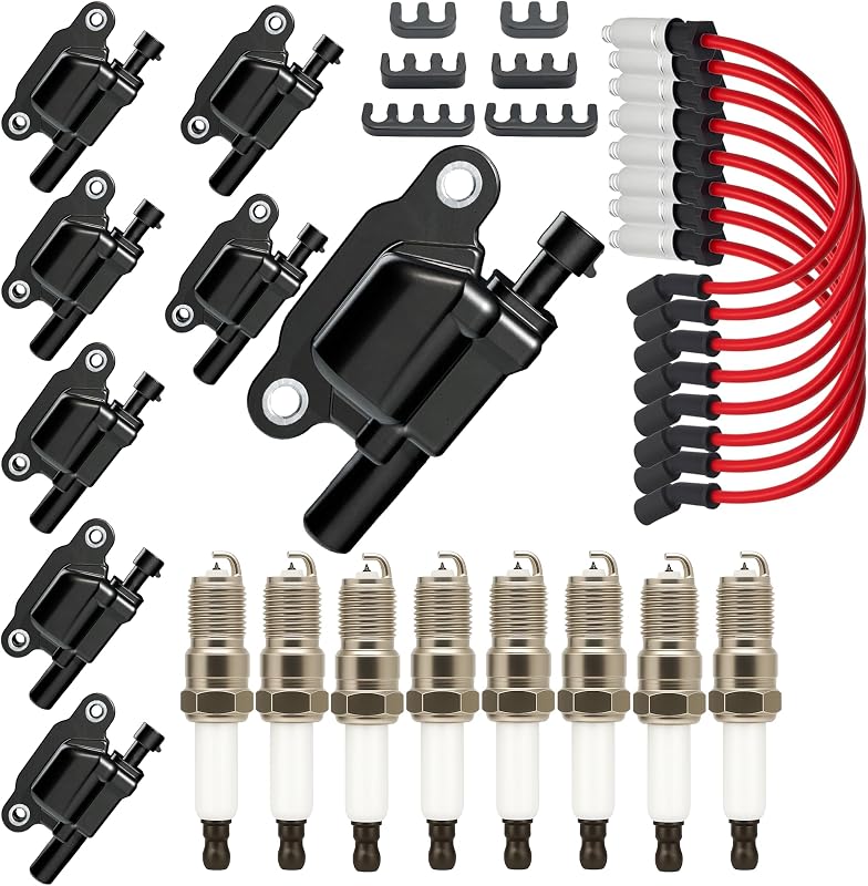 Kit de bobinas de ignição UF413 VesKrysmere com velas de ignição Double Iridium e cabos para Chevrolet, GMC e Cadillac – 8 peças