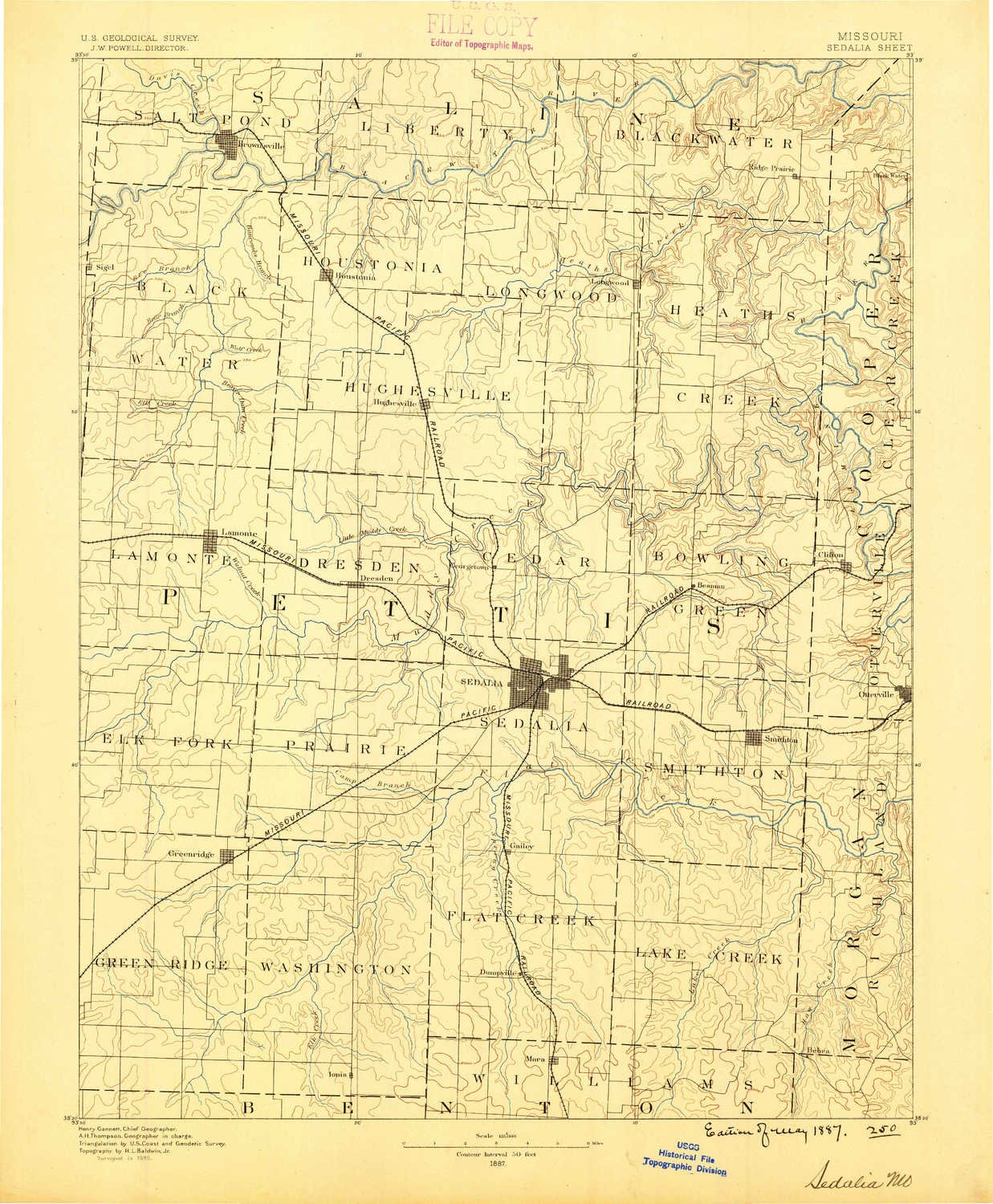 YellowMaps Sedalia MO topo map, 1:125000 Scale, 30 X 30 Minute, Historical, 1887, 19.9 x 16.4 in - Tyvek