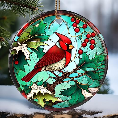 Touber Adorno cardenal 2023, decoración de Navidad 2023, idea de regalo de vacaciones, recuerdo de reliquia, cerámica redonda, regalo de bolas,