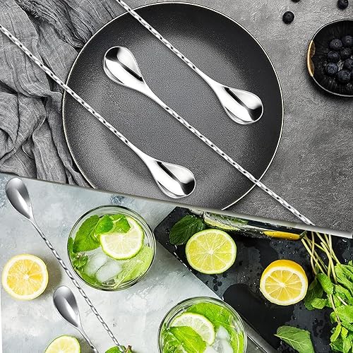 Miniatura 6 de AKOAK Cuchara coctelera de acero inoxidable de 12 pulgadas, cuchara para mezclar café, patrón en espiral con mango largo mezclador de bebidas casero