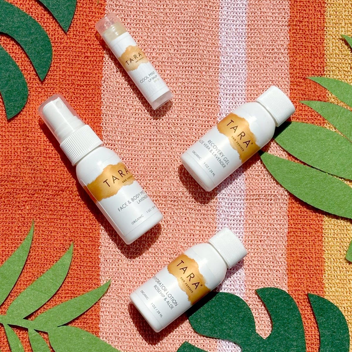 TARA Spa Therapy Sun Restore Travel Kit Bundle, Recovery Gel, Rehydrator Lotion, Lavender Face & Body Mist, Cool Mint Lip Balm
