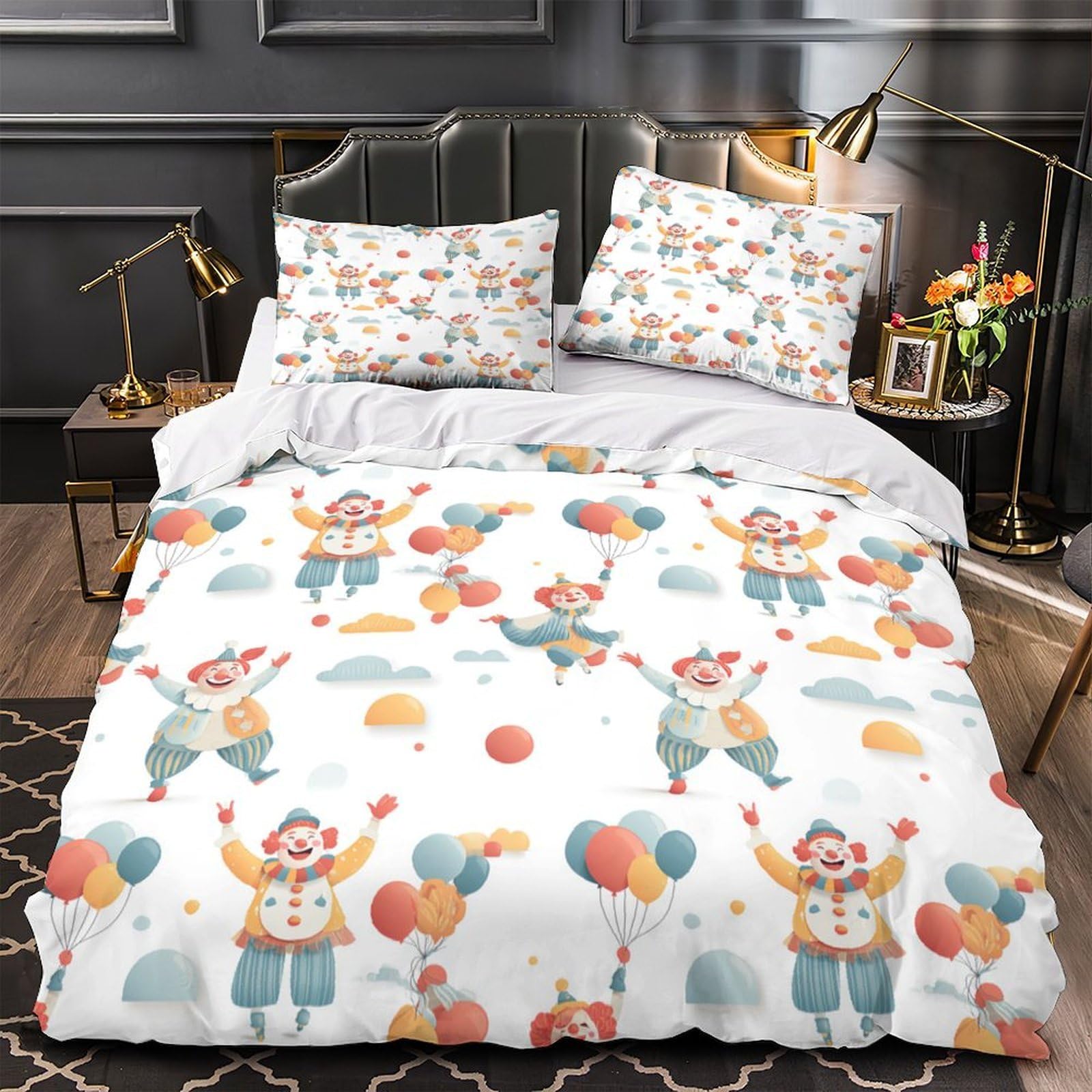 Housse de couette 3D clown 135x200 parure de lit microfibre ado single