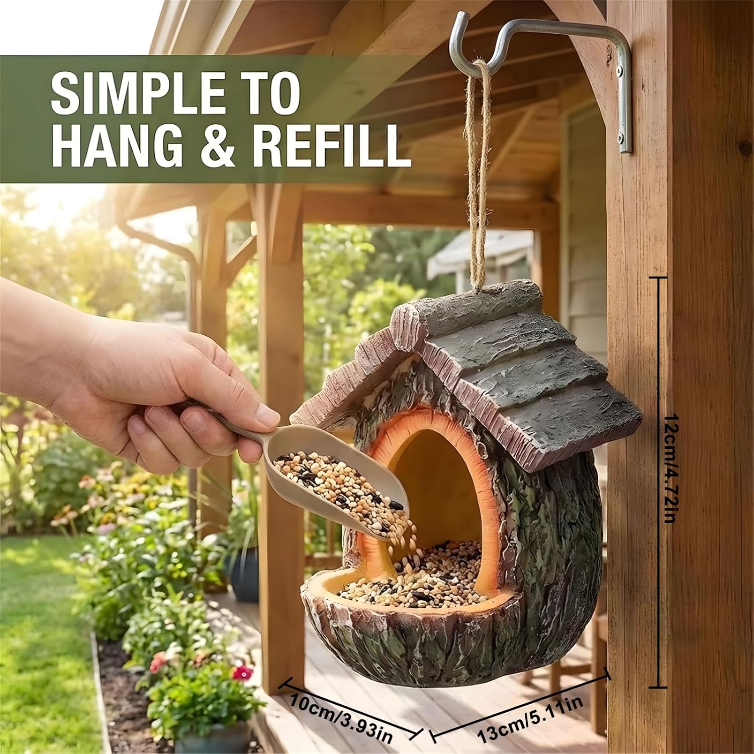 Handmade Vintage Treehouse Shape Bird Feeder, Bird Feeders for Outdoors, Waterproof Resin Tree-Mounted Sculpture, Open Design Feeding Birdhouse with Seed Tray for Outdoor Garden Decor (2 Pcs)