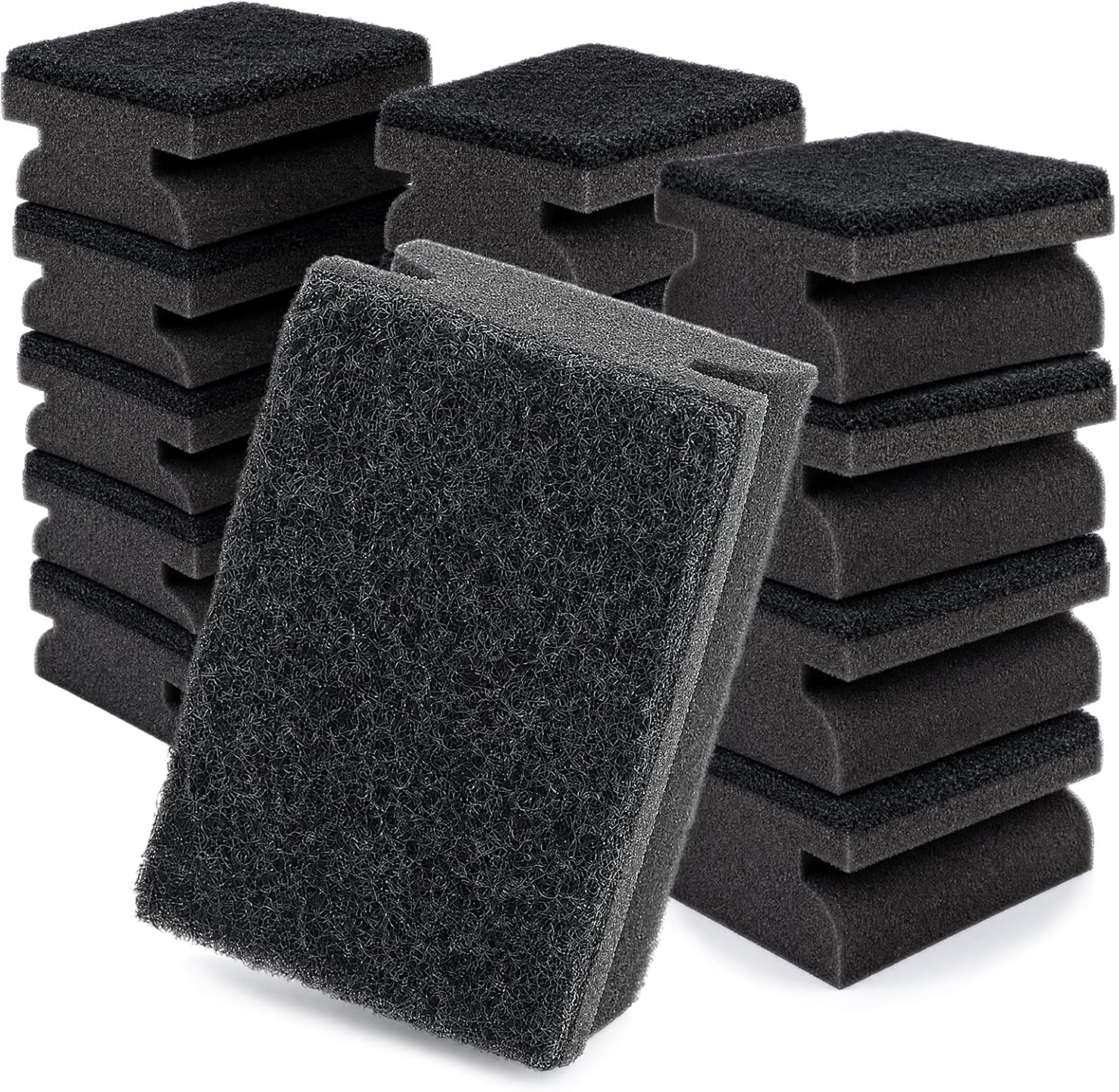 15 sztuk Czarna Gąbka do Mycia Naczyń, Gąbki Kuchenne (10x6,6x4,5 cm) Zmywalne, Wysoko Chłonne, Dwustronne, Gąbka z Uchwytem, do Garnków i Łazienki