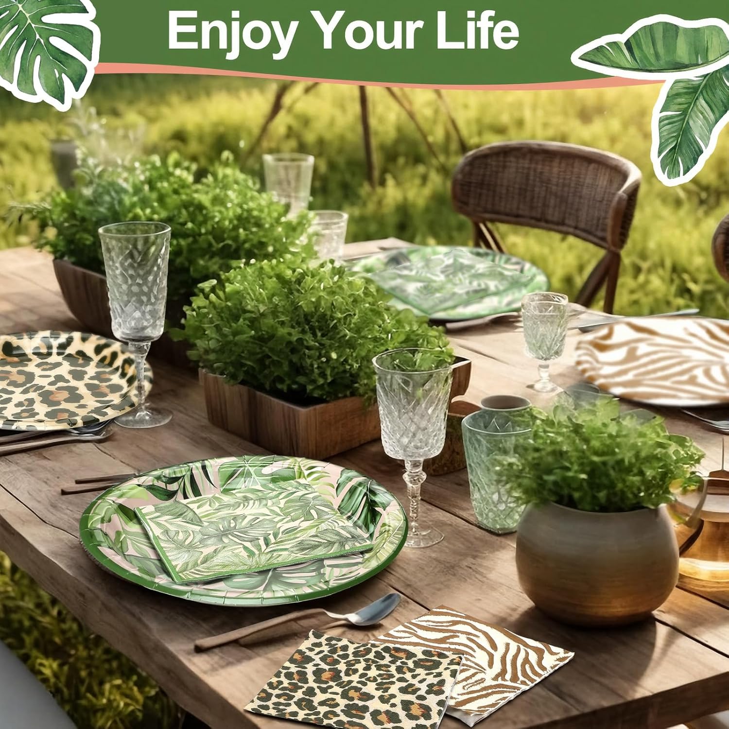 Qinyoung 120pcs Safari Themed Plates Jungle Party Supplies Disposable Plates and Napkins Zoo Paper Tableware Set Baby Shower Decorations for Safari Picnic Wedding Tea Party