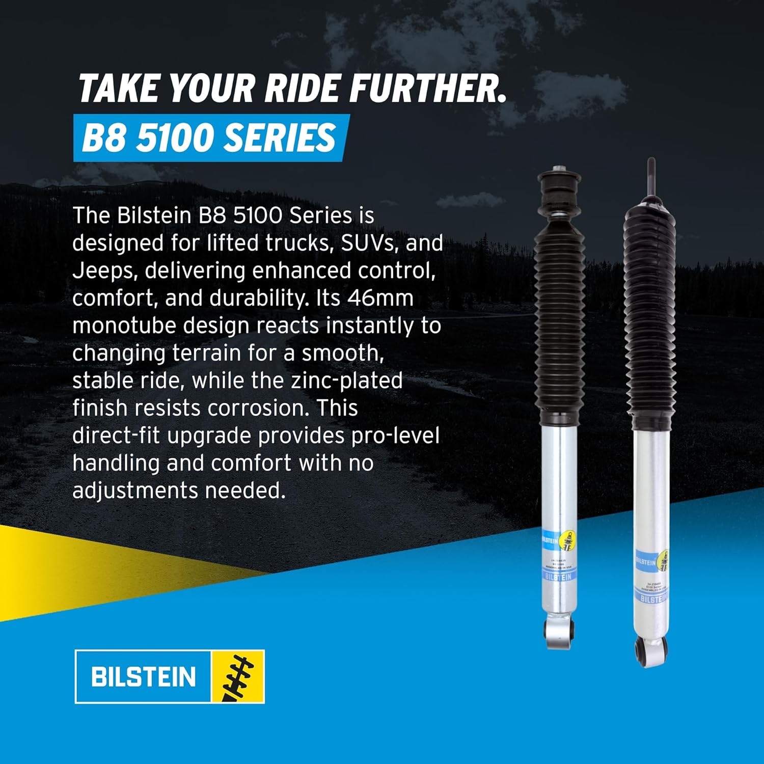 Bilstein Set of Front and Rear B8 5100 Series Shocks Compatible with 2014-2018 RAM 2500 w/o Air Suspension with 2-2.5" Front & 0-1" Rear Lift | Easy Installation
