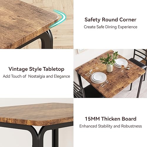 Miniatura 7 de Mesa de comedor para 2, juego de mesa cuadrada pequeña de cocina para 2, comedor moderno de madera que ahorra espacio con tapizado, muebles de