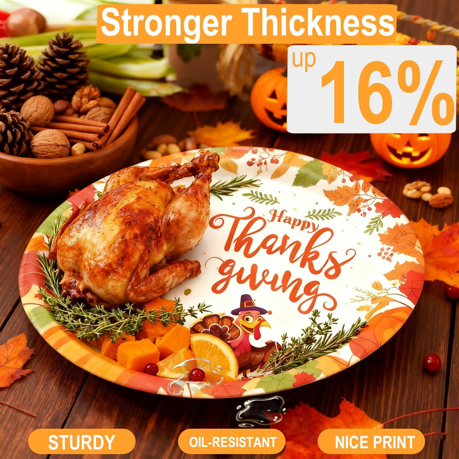 Thanksgiving Paper Plate, 127 Set Turkey Pumpkin Maple Disposable Plates and Napkins Dinnerware Set for 25 Guest Autumn Harvest Table Decor, Fall Party Supplies Tableware Set.
