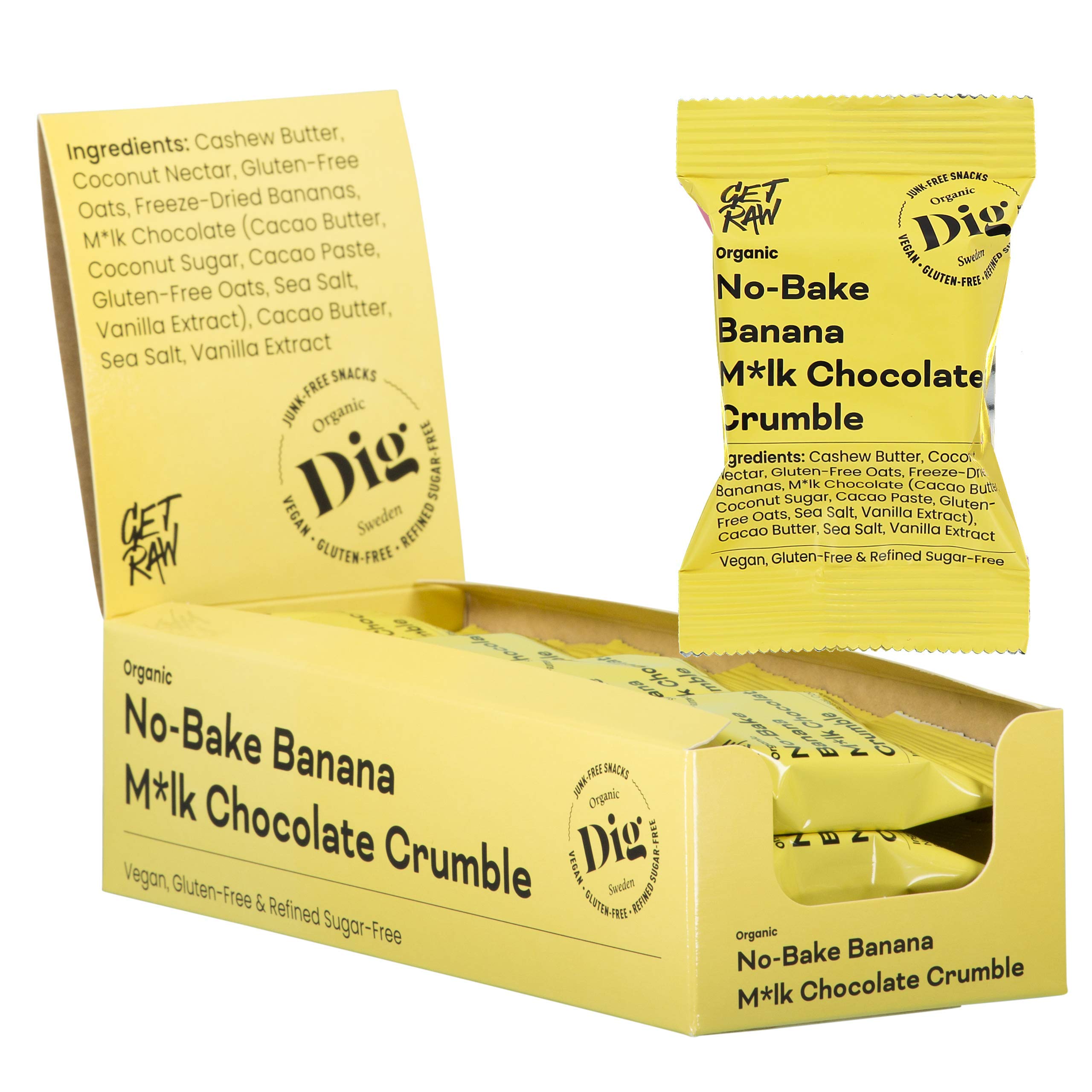 Dig Bio-Streuselkuchen Banane & Helle Schokolade – Veganer No-Bake Riegel, Glutenfrei, 12 x 35g