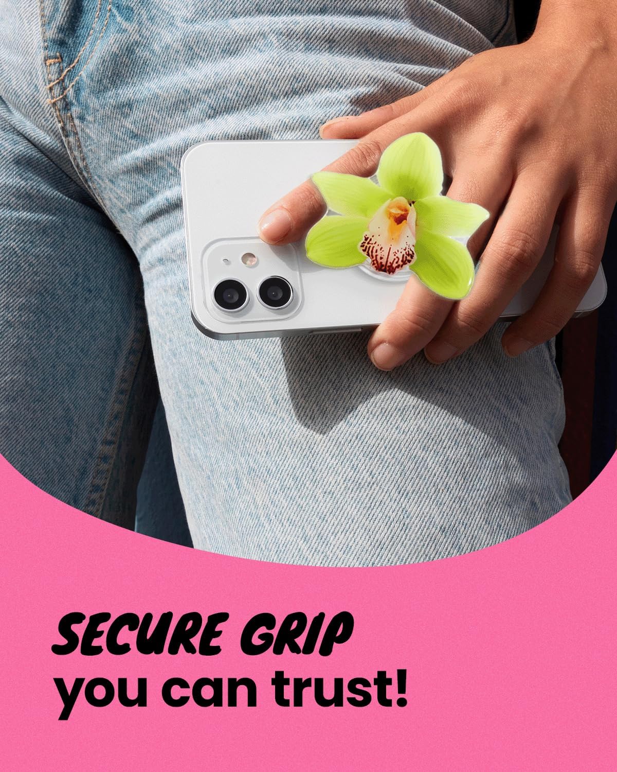 On The Grip Floral Moth Orchid Phalaenopsis Phone Grip - Collapsible Smartphone Stand Acrylic Aesthetic Holder (Lime Green Orchid) image 4