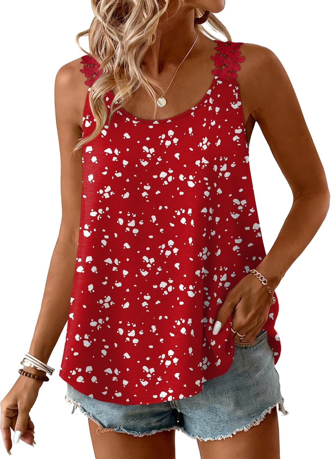 OFEEFAN Tank Top for Women Loose Fit Crew Neck Sleeveless