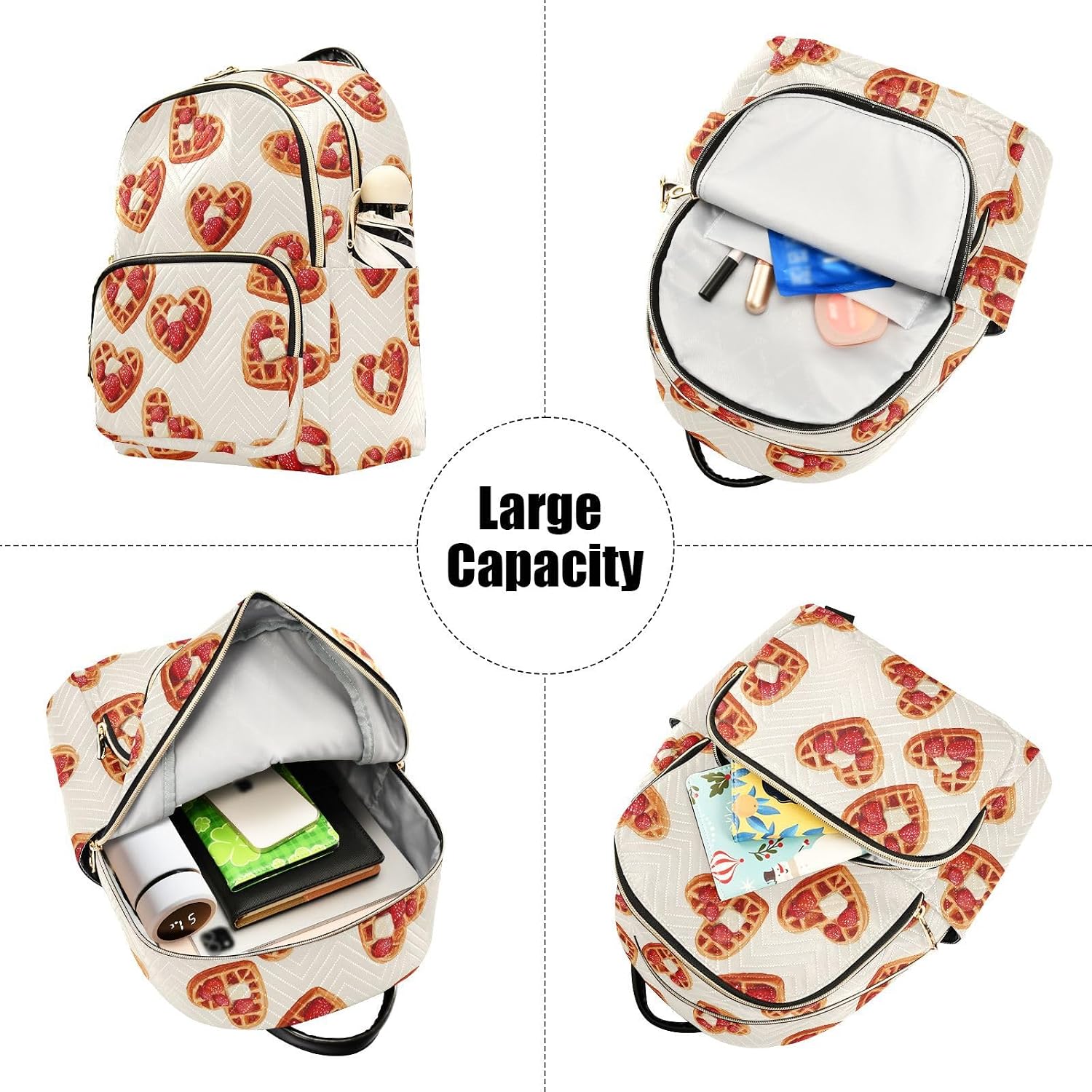 Muffin Strawberry Heart Shaped Backpack Purse for Women Shoulder Bag Fashion Daypack Ladies Handbag Lightweight Travel Bag Rucksack