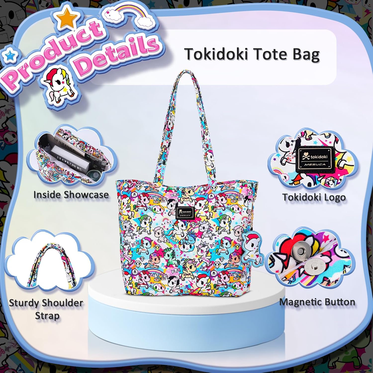 Tokidoki Tote Bag for Women Large Shoulder Bag Capacity Handbag Canvas Tote Purse for College Work Travel - Image 5