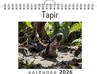 Tapir: Wandkalender 2026, Kalender DIN A4 quer, Monatskalender im Querformat mit Kalendarium, das perfekte Geschenk
