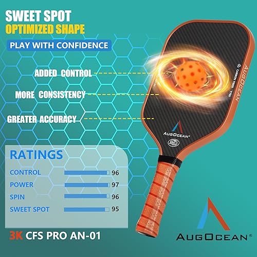 Miniatura 5 de Paleta de pickleball, palas de pickleball, superficie de pala de fibra de carbono cruda 3K con gran grano y giro, raqueta de pickleball T700 con
