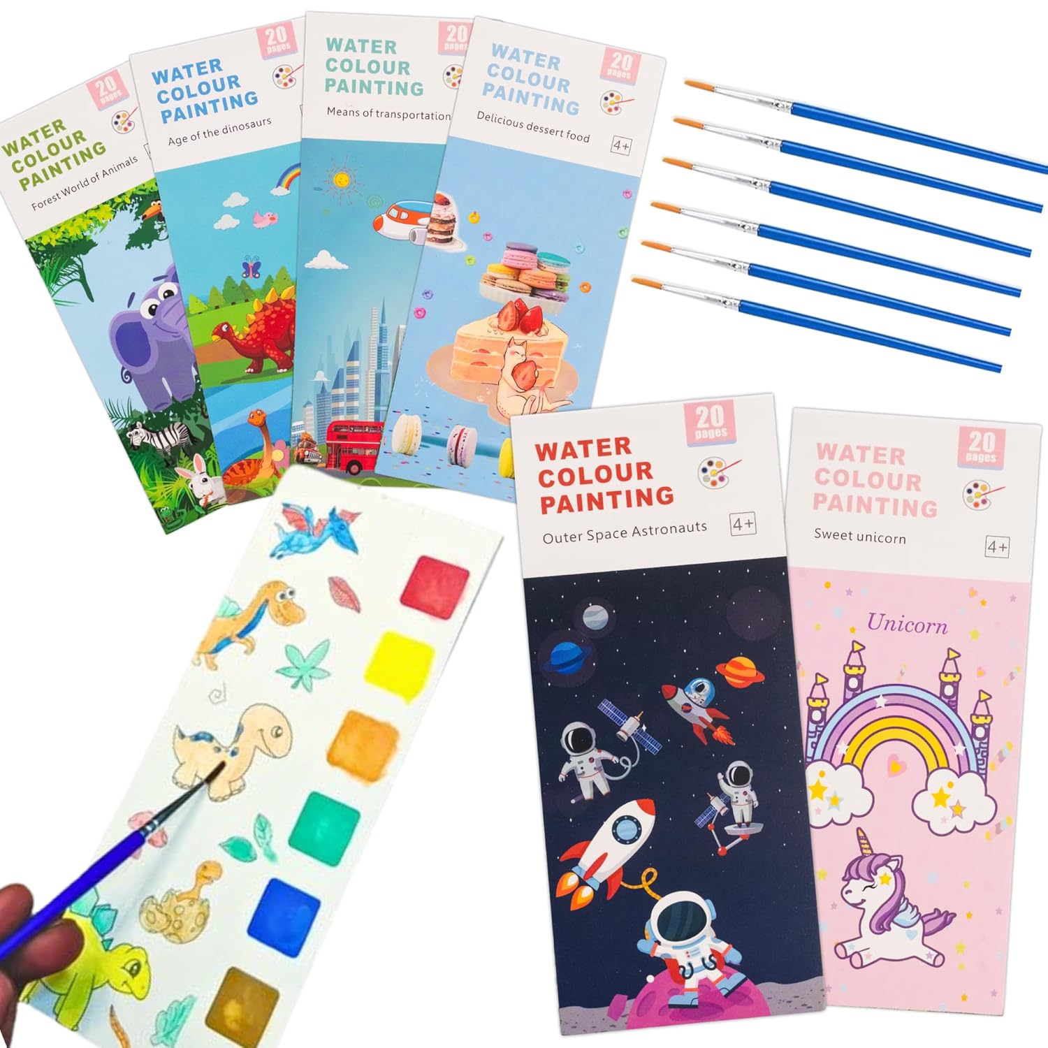 FINEMOE 6 Pcs x 20 Pages Return Gift Pocket Painting Books with 6 Color Pallettes on Each Sheet, Upgraded Thick Paper, Watercolor Drawing Book for Kids Age 5-15, Color Kit for Girls & Boys Birthday