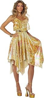Calico, 70's Disco Costume Dress - Gold Mirrorball, Womens