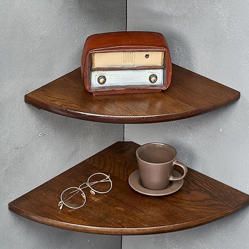 Miniatura 39 de Estante esquinero, estantes de esquina flotantes de madera de roble macizo blanco, montaje en pared, extremo redondo, estante flotante