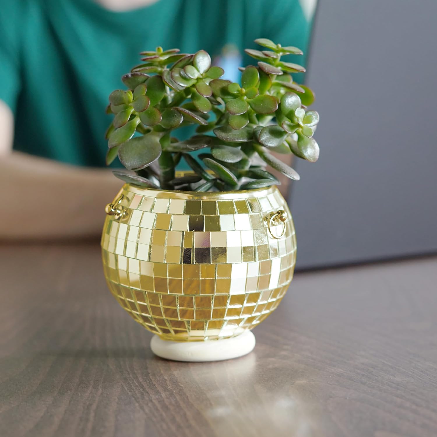 Bubblegum Stuff Gold Disco Ball Hanging Planter - Indoor Herb & Plant Hanger, Boho Decor - 4 inch