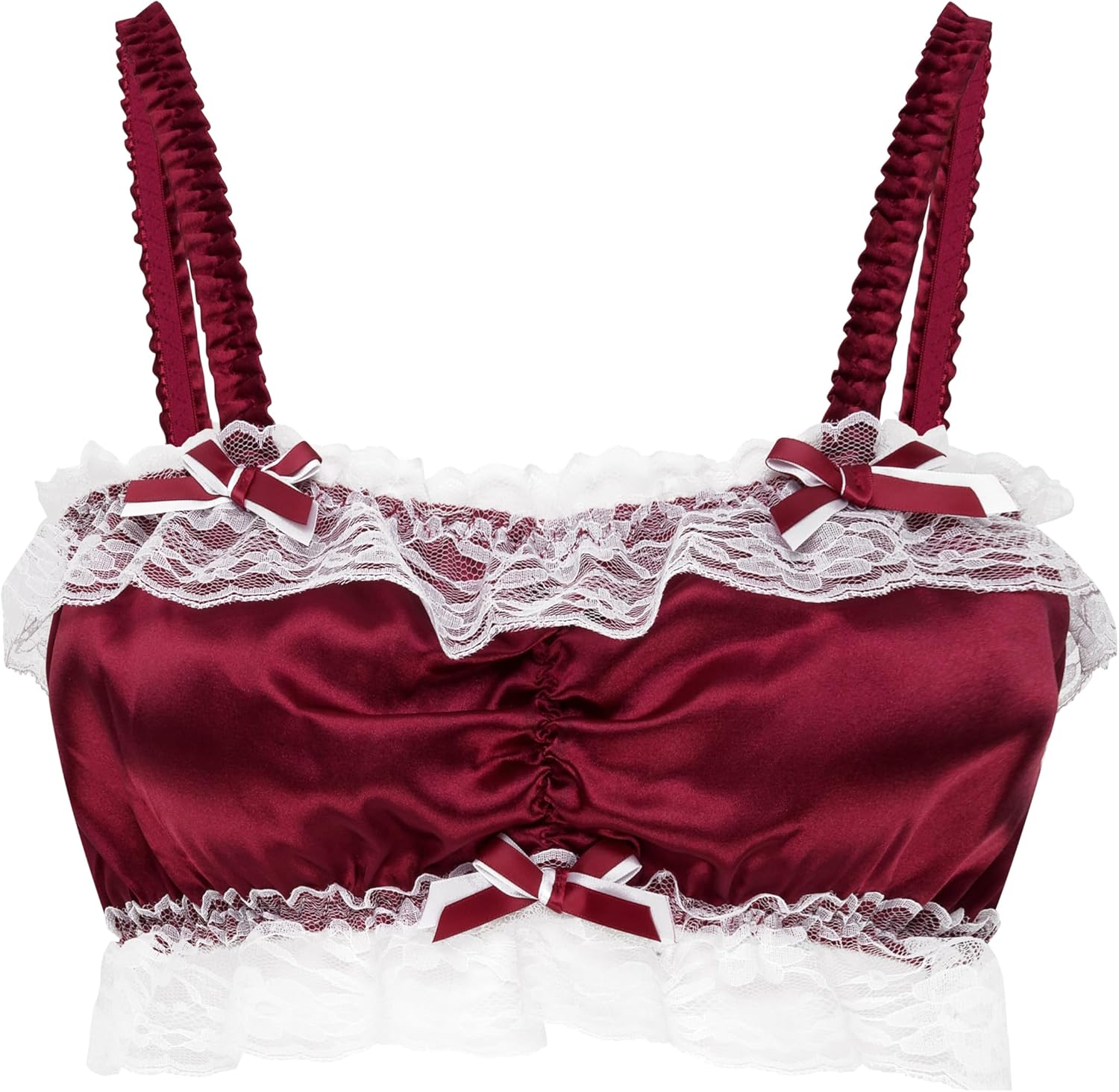 Satini Sissy Frilly Lace Fitted Silky Satin Lingerie Bralette