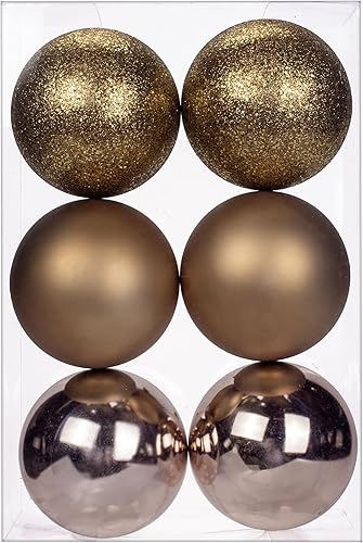 Esferas de Navidad grandes de 3.94 pulgadas, adornos de Navidad de bronce inastillables, 6 unidades, bolas grandes de adornos de Navidad para árbol