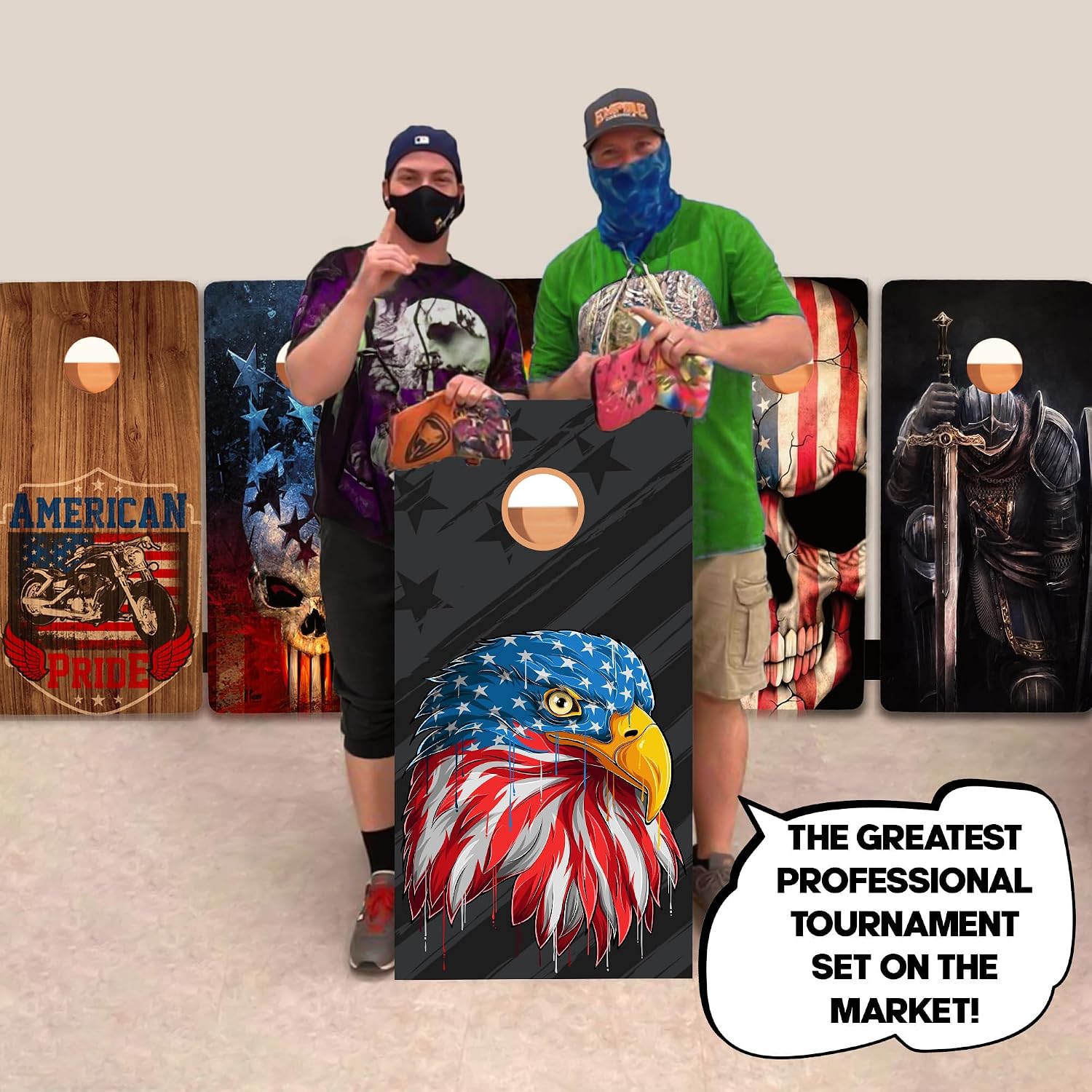 CornholeGamesUSA Pro Cornhole Boards Set | Made in USA | 3/4 Baltic Birch | No Bounce | Triple Thick Legs | Two Brace & Handles, Tournament 2x4 Regulation Set with Score Tower & Cornhole Bags