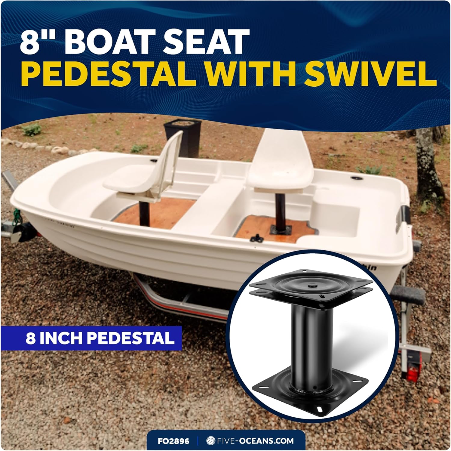 Five Oceans 8-Inch Boat Seat Pedestal, Boat Seat Pedestals with Seat Mount 360-Degree Swivel, Steel with Black Powder Coat Finish, 6-7/8-Inch (174mm) Base - Universal Mounting - FO2896