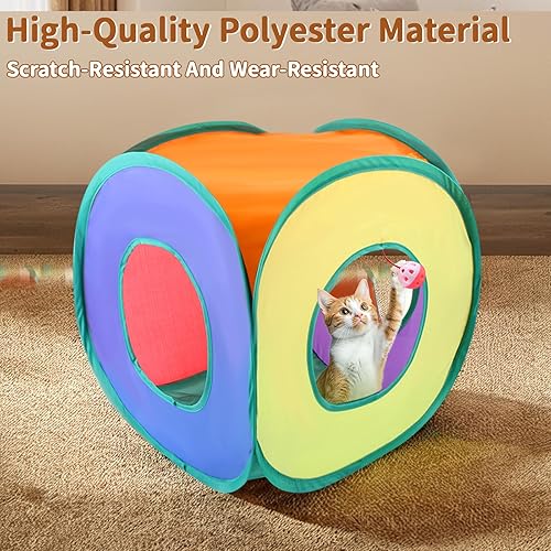 Miniatura 2 de Kit de juguetes para gatos de 25 piezas con túnel de cubo arcoíris, paquete interactivo de juguete para gatos de interior, juego variado de gatitos