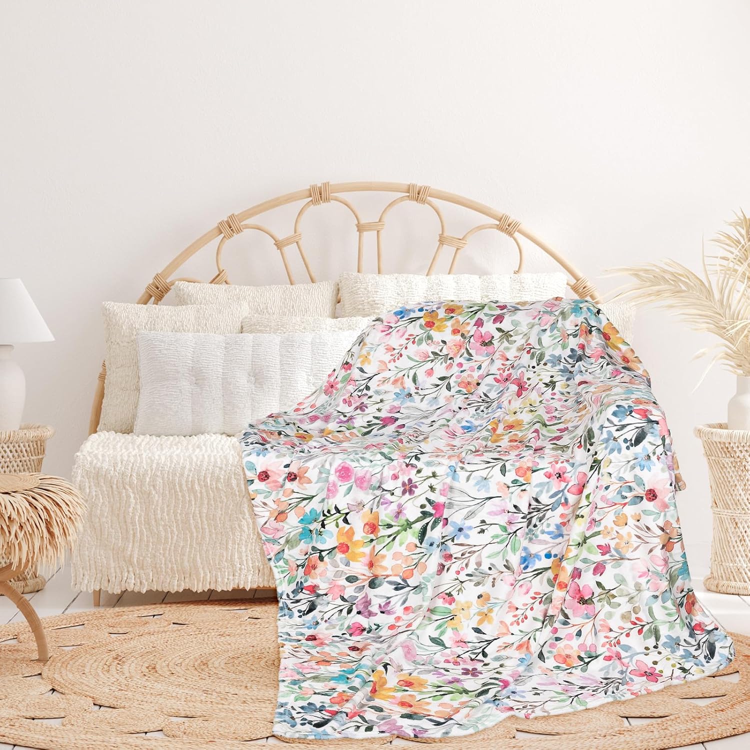 Whaline Floral Fuzzy Blanket Watercolor Flower Throw Blanket Colorful Wildflower Soft Cozy Flannel Blanket for Home Bed Sofa Couch Chair, 50 x 60 Inch - Image 6