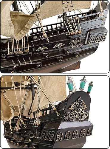 Miniatura 4 de SAILINGSTORY - Modelo de barco pirata de madera, modelo de perla negra, velero, decoración de velas desgastadas
