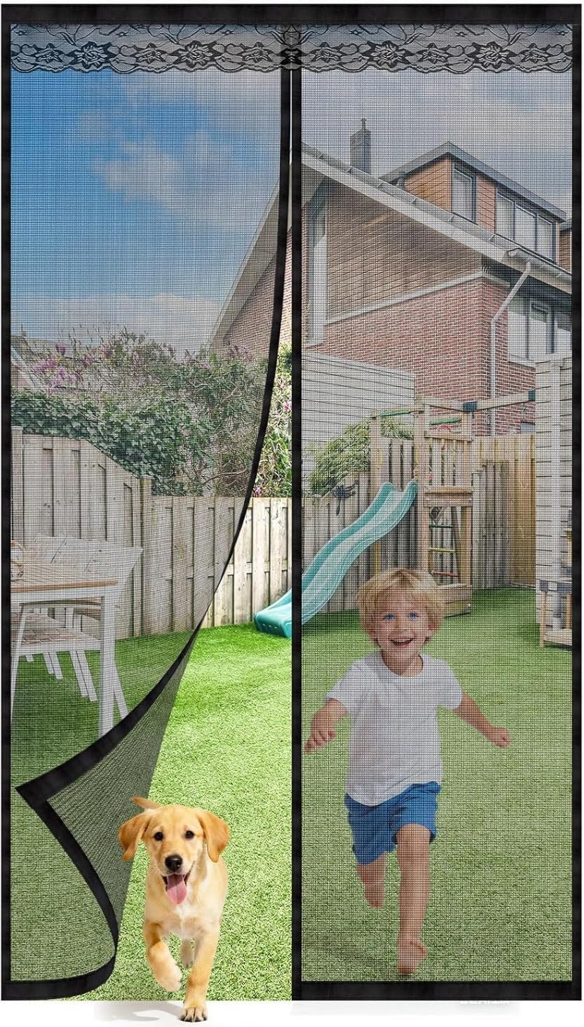 Kaheign Plum 90Cm X 210Cm Magnetic Door Screen Fly Insect Screen Mesh Door Curtain Top-To-Bottom Seal Shuts Automatically Easy To Install Without Drilling (Black)